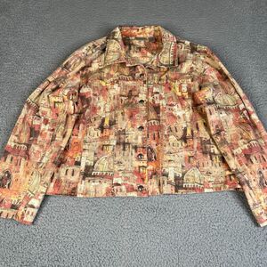 Chico's Jacket Womens Large 2 Beige Building City Metal Buttons Cotton Stretch